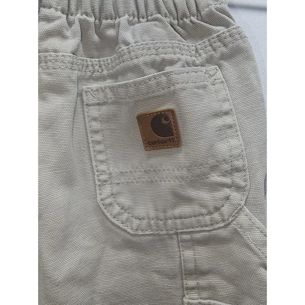 VTG 90s Carhartt Kids Canvas Work Pants Khaki Utility Dungarees Infant 12M